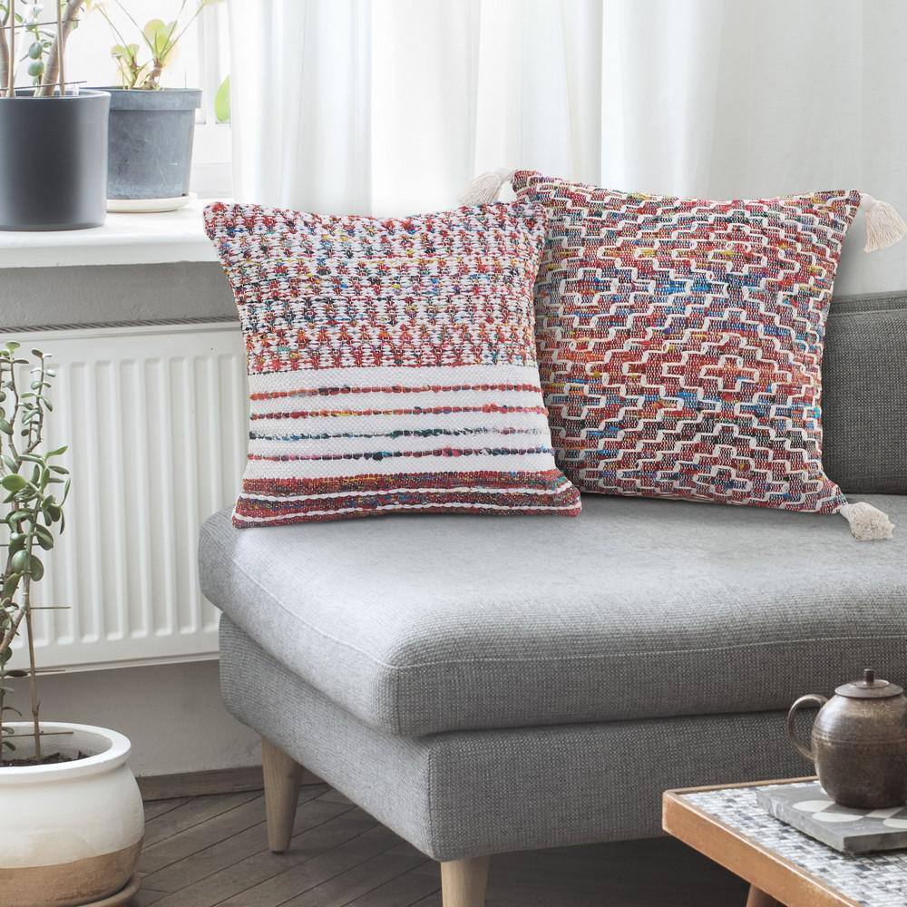 Colorful Geometric Patterned Cotton Square Throw Pillow, 20"