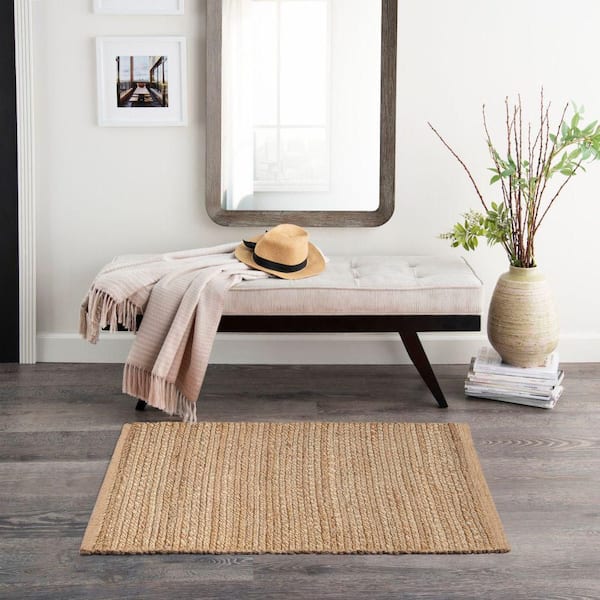 Natural Jute Natural doormat 2 ft. x 3 ft. Solid Contemporary Kitchen Area Rug