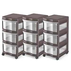 Classic 3-Shelf Storage Organizer Plastic Drawers, Gray (3-Pack)