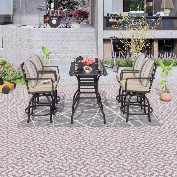 TOP HOME SPACE 6-Piece Metal Outdoor Bistro Set with Beige Cushions