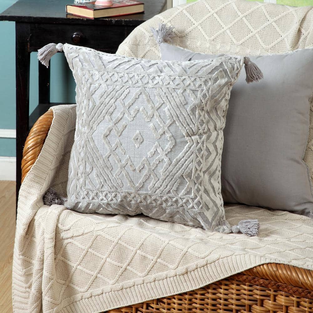 Silver Gray Textured Diamond 20" Square Throw Pillow Set
