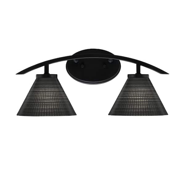 Unbranded Siena 18.25 in. 2-Light Vanity Light Matte Black with Black Matrix Glass Shades