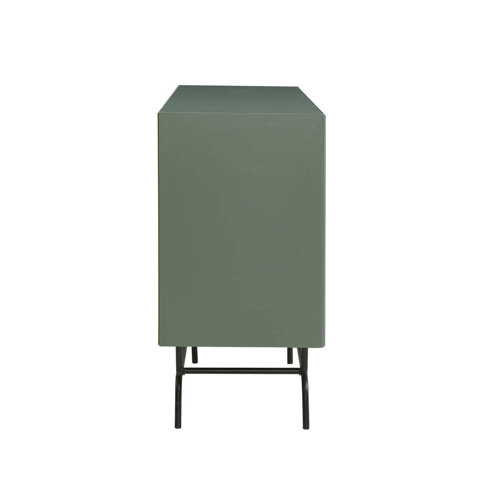 Yaztra Sage Green and Black Composite Wood TV Stand with Cabinet