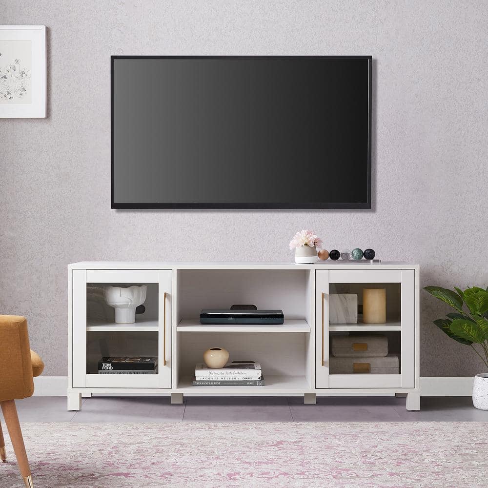 Quincy 58" White TV Stand with Glass Doors