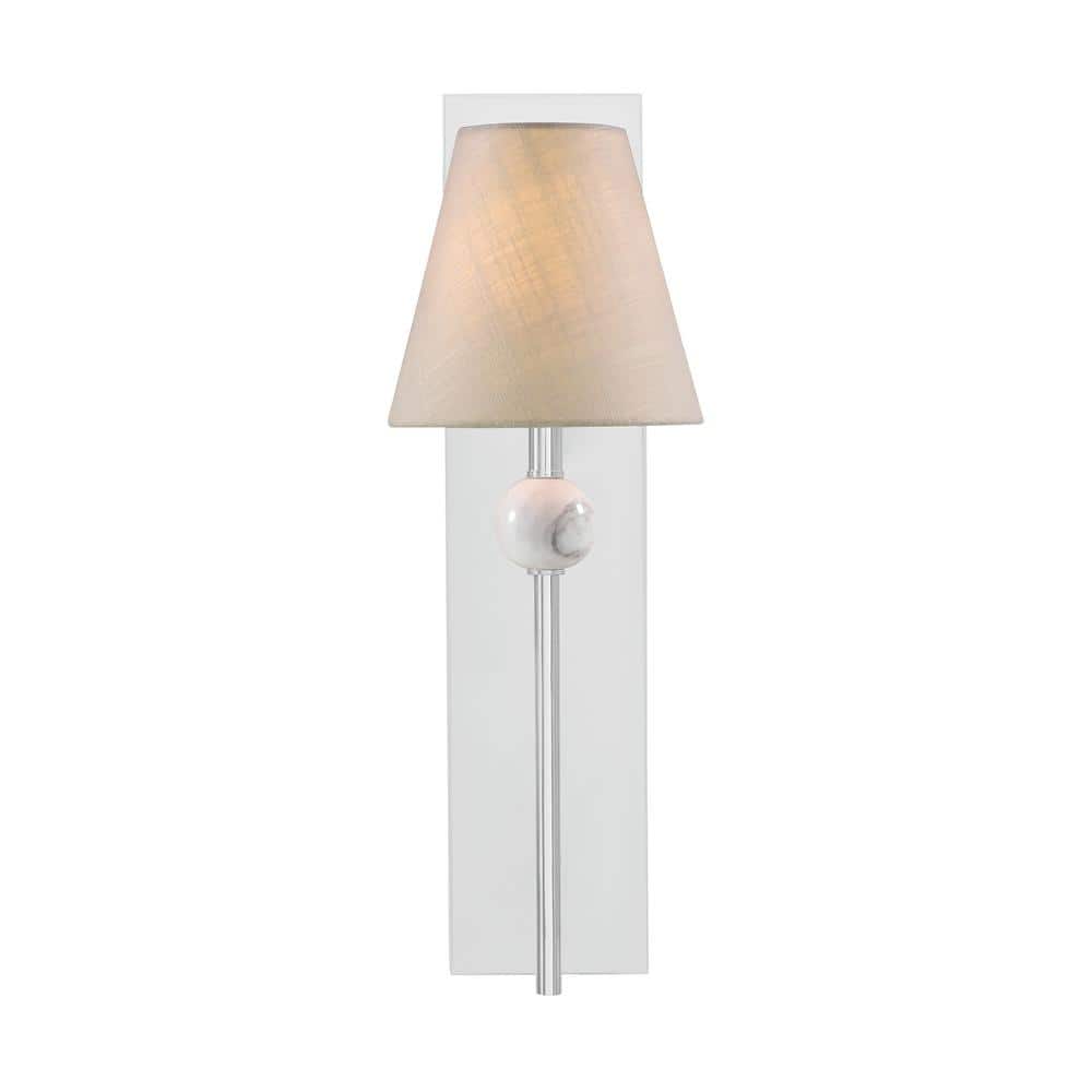 Polished Chrome Wall Sconce with White Fabric Shade
