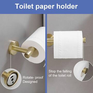 BWE 6-Piece Modern Bath Hardware Set with Towel Ring Toilet Paper Holder Towel hook and Towel Bar Wall Mount in Brushed Gold A-91020-6-BG