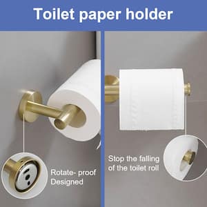 6-Piece Modern Bath Hardware Set with Towel Ring Toilet Paper Holder Towel hook and Towel Bar Wall Mount in Brushed Gold