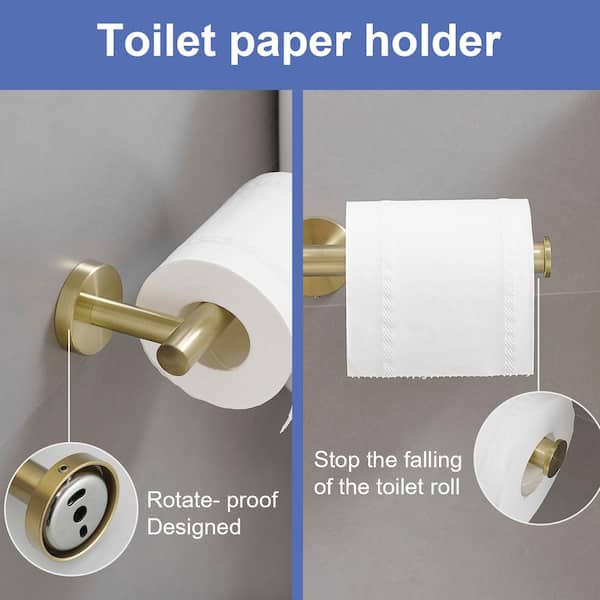 6-Piece Modern Bath Hardware Set with Towel Ring Toilet Paper Holder Towel hook and Towel Bar Wall Mount in Brushed Gold