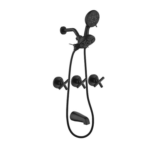 Rain 3-Handle 7-Spray Tub Shower Faucet 1.8 GPM with Pressure Balance in Black (Valve Included)