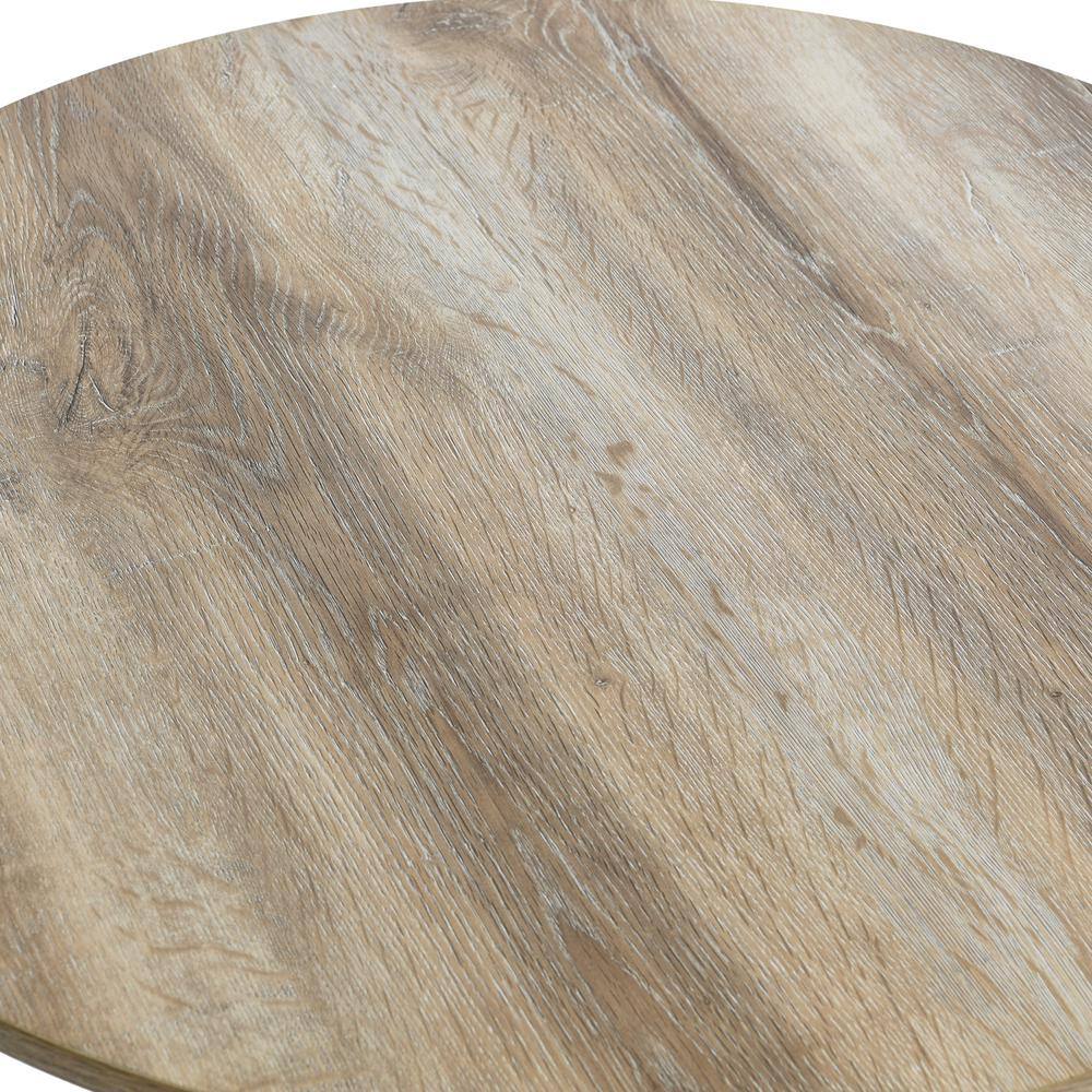 Round Coastal Oak and White Metal Coffee Table