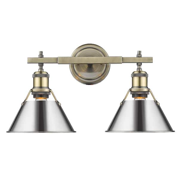 Golden Lighting Orwell 4.875 in. 2-Light Aged Brass Vanity Light with Chrome Shade