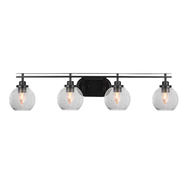Unbranded Monroe 38.75 in. 4-Light Matte Black Vanity Light with 5.75 in. Smoke Bubble Glass Shade No Bulbs Included