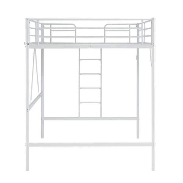 White Loft Bed Full Size with Flat Rungs for Adults, Kids and Young Teens, No Box Spring Required