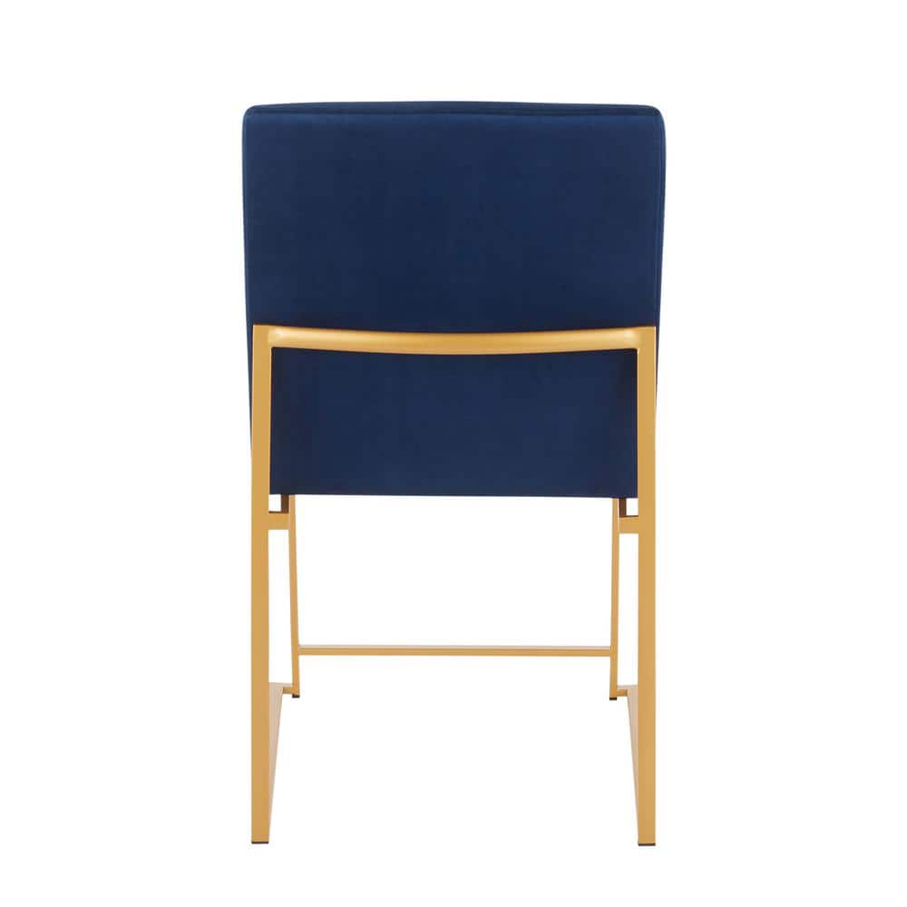 Fuji Luxe Blue Velvet Gold Metal High Back Side Chair