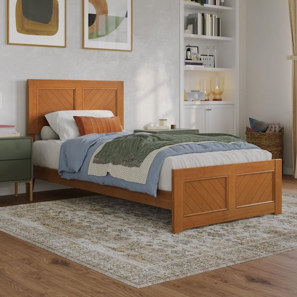 Berkshire Light Toffee Natural Bronze Solid Wood Frame Twin XL Low Profile Platform Bed with Matching Footboard