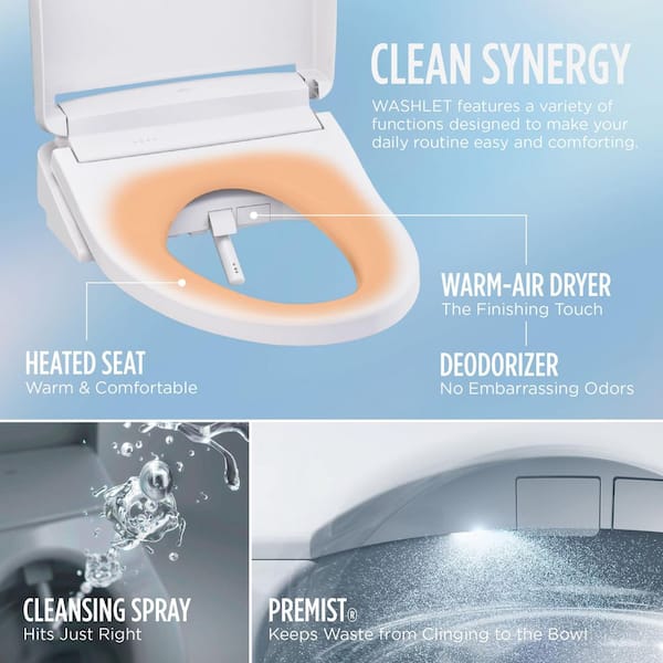 KS6 Washlet Electric Heated Bidet Seat for Elongated Toilet in Cotton White