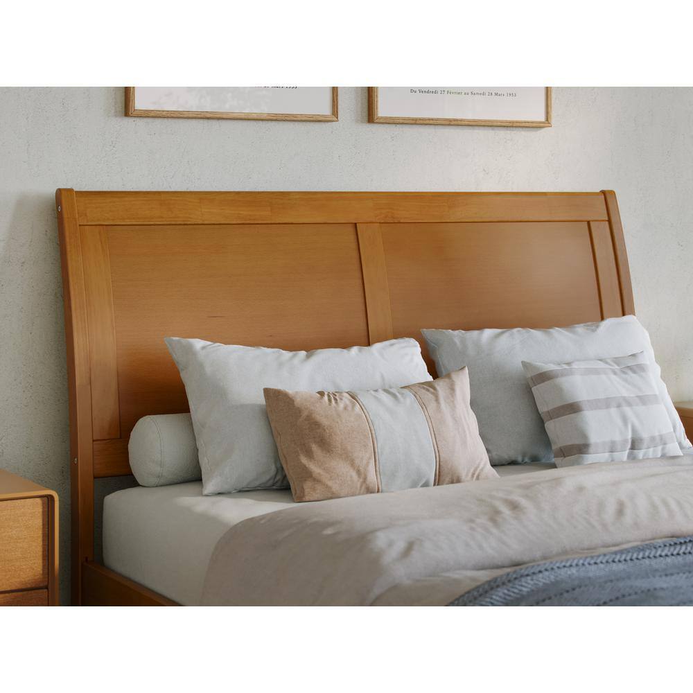 Light Toffee Full Wood Platform Bed with Sleigh Headboard and Storage Drawers