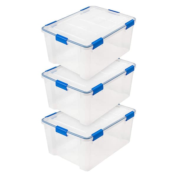 60 qt. Plastic Storage Bin with Lid in Clear (3-pack)