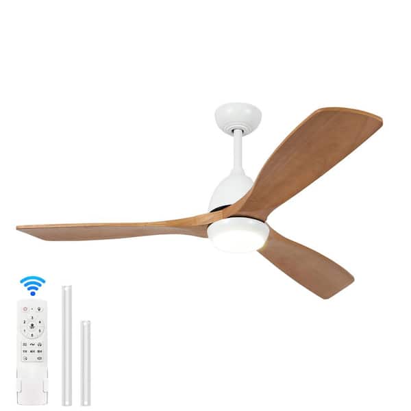 52 in. White LED Downrod Mount Standard Ceiling Fan with Remote Control Dimmable 3 ABS Blades Ceiling Fan with Light