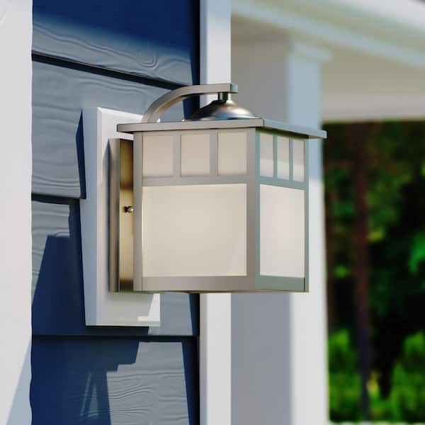 VAXCEL Mission Stainless Steel 1 Light Rectangle Outdoor Wall Lantern White Glass