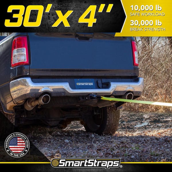 30 ft. 10,000 lb. Working Load Limit Yellow Recovery Tow Rope Strap with Loop Ends