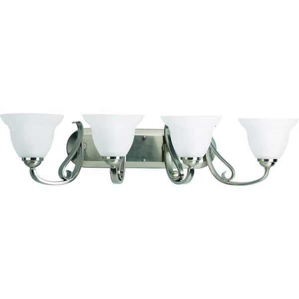 Progress Lighting Torino Collection 4-Light Brushed Nickel Etched Glass Transitional Bath Vanity Light