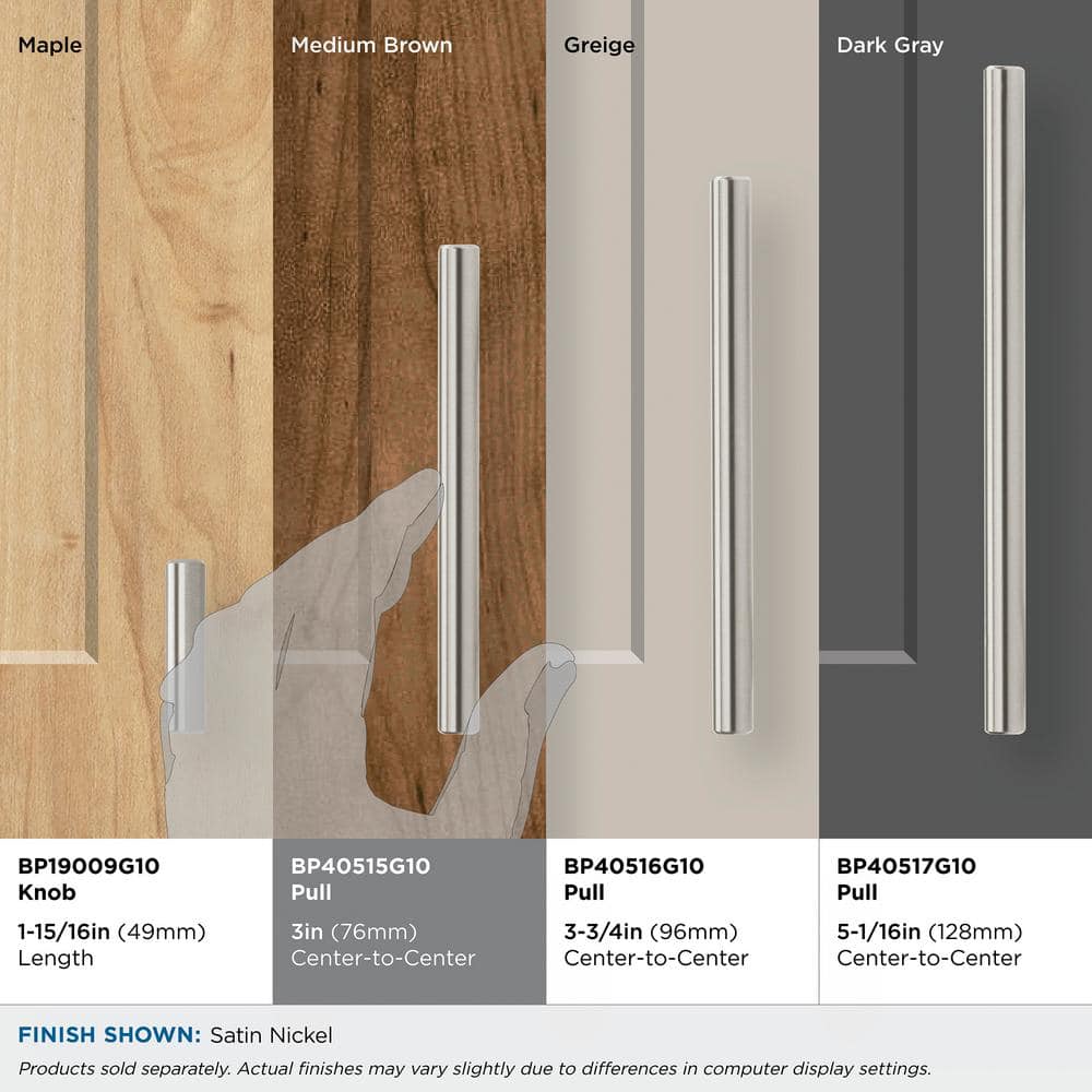 Satin Nickel 3 Inch Modern Bar Cabinet Pulls - 10 Pack