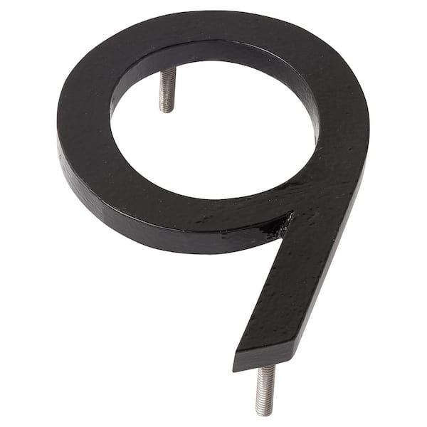 8 in. Black Aluminum Floating or Flat Modern House Number 9