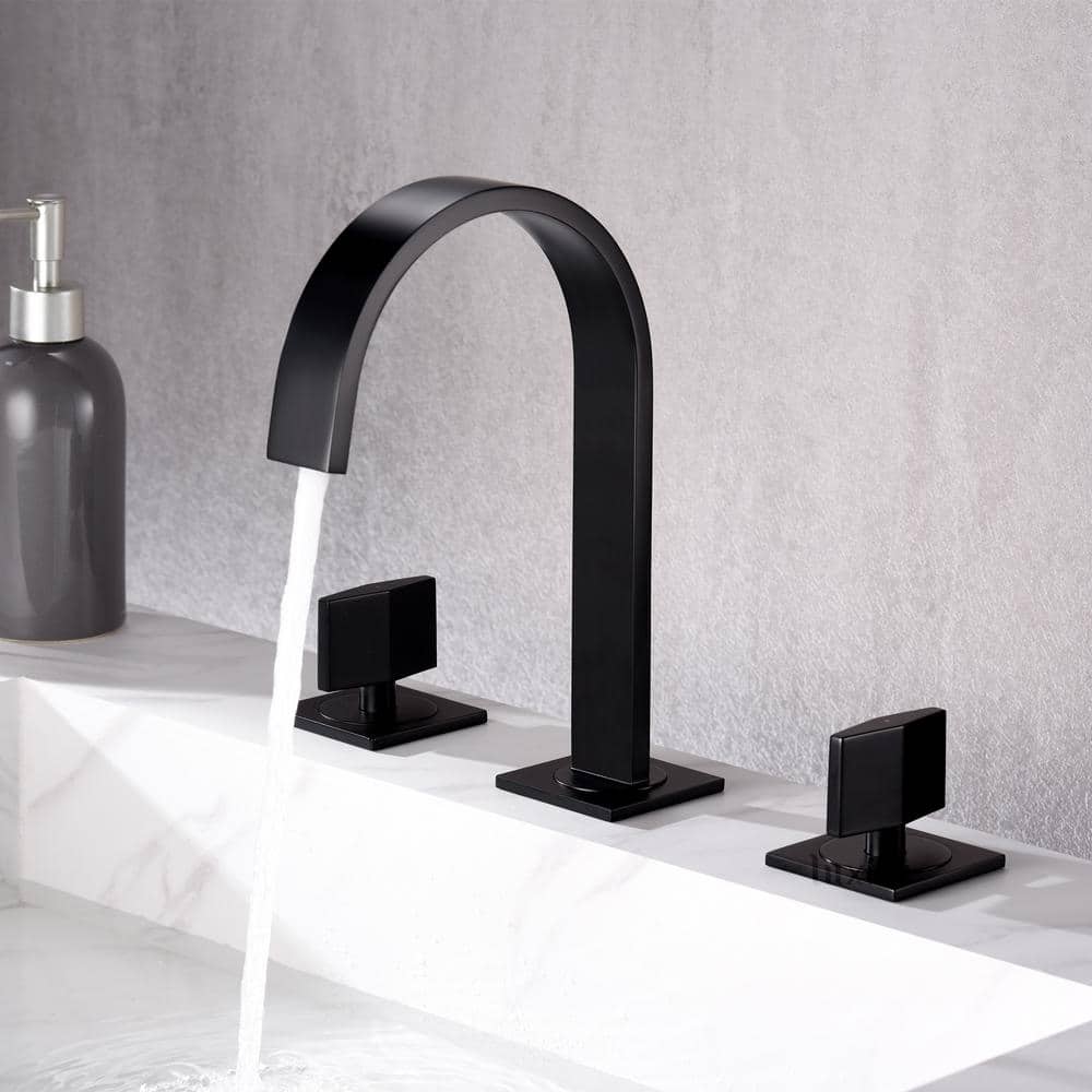 Matte Black Modern Widespread Bathroom Faucet with Pop-Up Drain