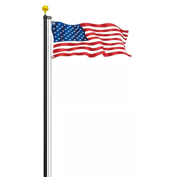 25 ft. Flagpole Kit, 14-Gauge Heavy Duty Flagpole Kit with 3 x 5 American Flag & Black+Golden Sleek Ball Top