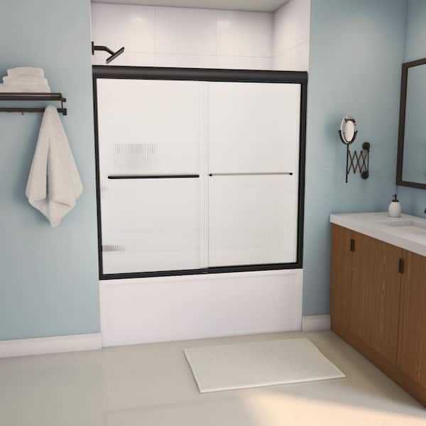 Aura 59 in. W x 57 in. H 6 mm Sliding Tub Door for Alcove Installation in Matte Black with Fluted Glass