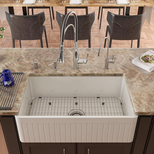 Alfi Brand ABCO3318DB 33 in. Concrete Color Reversible Double Fireclay Farmhouse Kitchen Sink