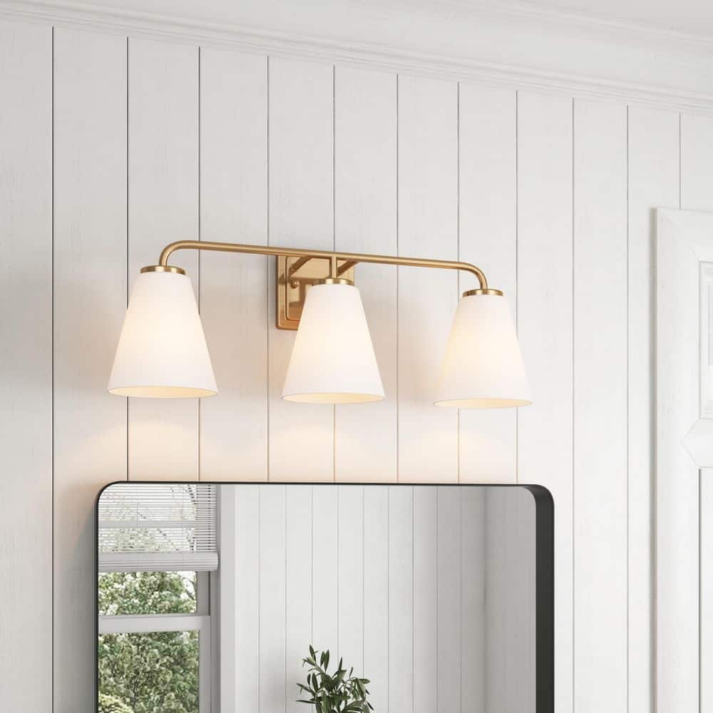 Modern 24.02 in. 3-Light Gold Bathroom Vanity Light Fixtures Over Mirror wi