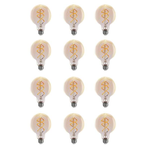 Feit Electric 40-Watt Equivalent G25 Dimmable LED Amber Glass Vintage Edison Light Bulb With Spiral Filament Warm White (12-Pack)