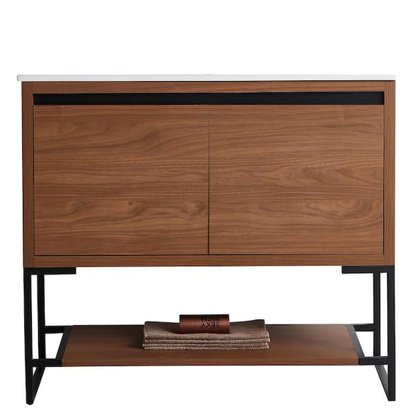 JimsMaison 40 in. W x 18 in. D x 34.25 in. H Bath Vanity Set in Brown with Ceramic Vanity Top in White with White Basin