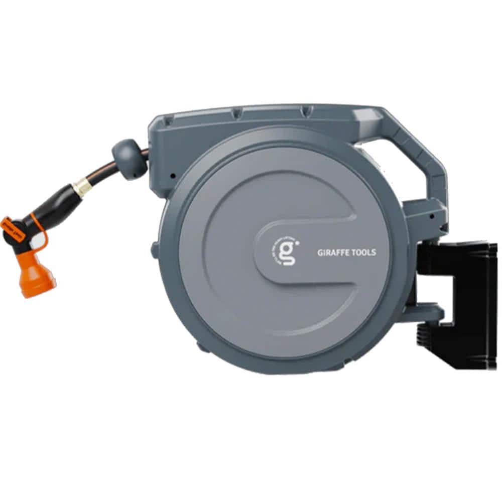 Giraffe Tools Garden Retractable Hose Reel-1/2 in. to 130 ft. Metal  Bracket, Wall Mounted, Dark Grey AW4012US-MB - The Home Depot