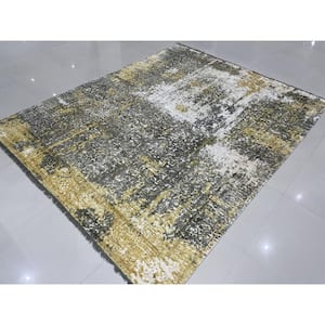 Ivory/Gold 7 ft. x 9 ft. Hand-Knotted Wool Transitional Modern Area Rug