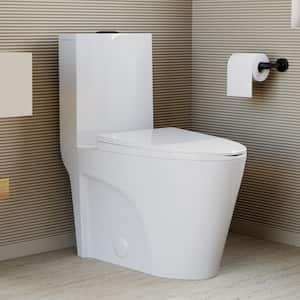 St. Tropez 1-piece 1.1/1.6 GPF Dual Vortex Flush Elongated Toilet in Glossy White w/ Matte Black Hardware, Seat Included