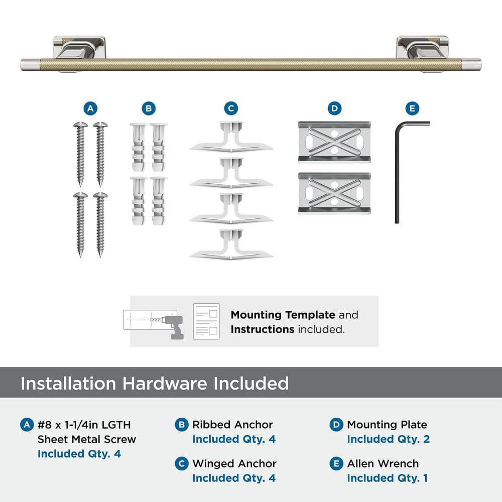 Esquire 18-Inch Polished Nickel and Golden Champagne Wall Mounted Towel Bar