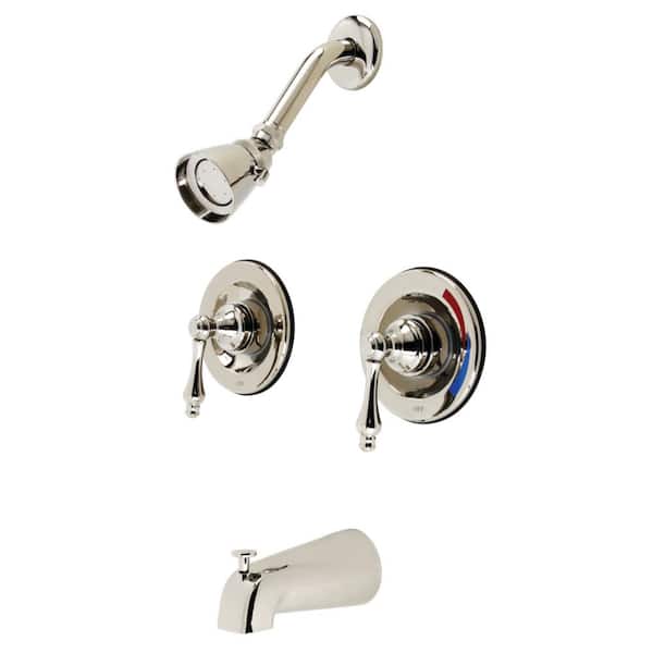 Kingston Brass Vintage Double Handle 1-Spray Tub and Shower Faucet 2 GPM with Corrosion Resistant in. Polished Nickel