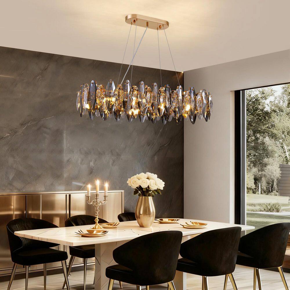 36 in. 10-Light Modern Champagne Gold and Smoke Gray Oval Meteor Crystal Chandelier for Living Room Kitchen and Foyer price history on PriceWatchPro