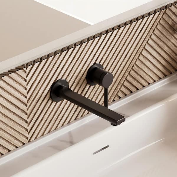 TINIAN Single Handle Wall Mount Bathroom Sink Faucet Trim with Pop-Up Drain in Matte Black