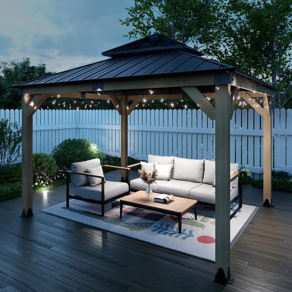 Aoodor 12 ft. x 12 ft. Light Gray Cedar Wood Frame Gazebo