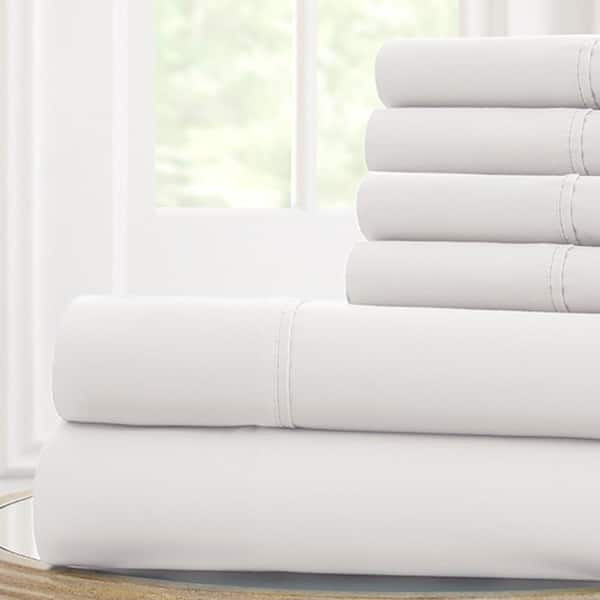 MODERN THREADS Solid 6-Piece Microfiber Sheet With Antimicrobial Finish White Queen