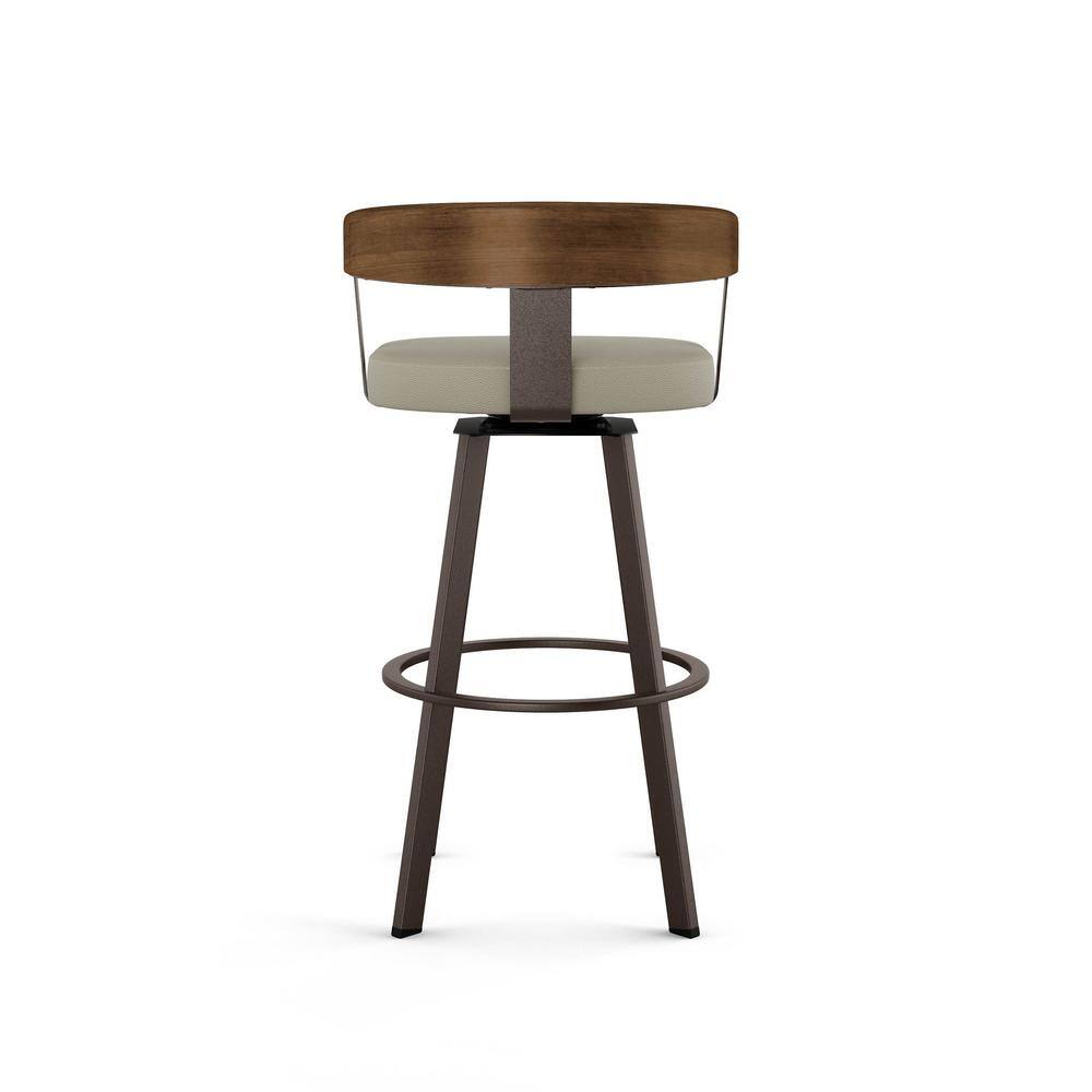Greige and Dark Brown Swivel Counter Stool with Wood and Metal Frame