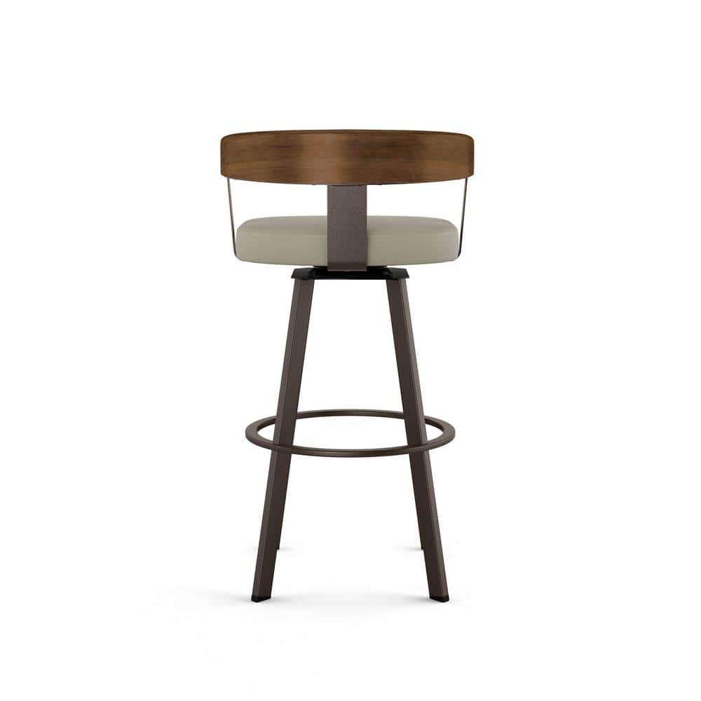 Lars 30" Swivel Bar Stool in Greige Faux Leather with Wood and Metal Frame