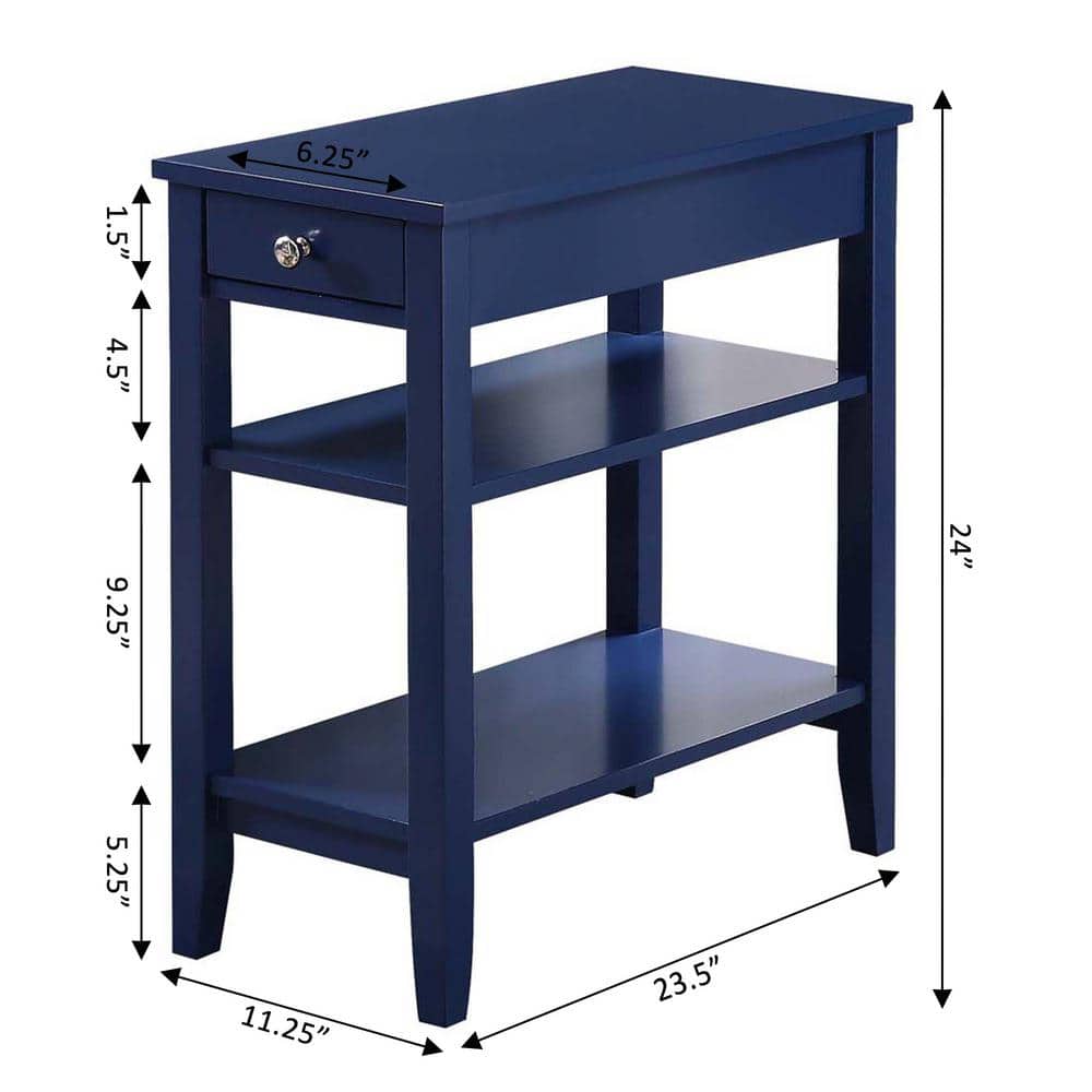 Cobalt Blue Square Wood End Table with Storage Shelves