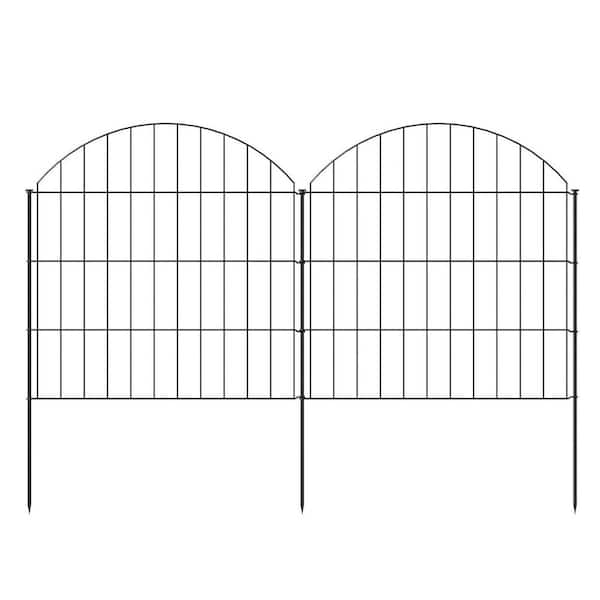 Angel Sar 28 in. x 11.7 ft. Black Metal Garden Fence, 5 Panels + 6 Stakes Rustproof Border Fence Animal Barrier