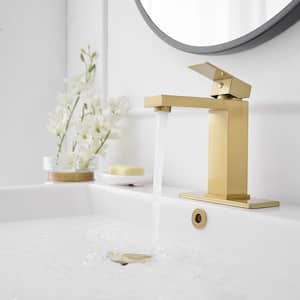 Single Handle Single Hole Bathroom Faucet Modern Deck Mount Brass Vanity Basin Bathroom Sink Faucets in Brushed Gold