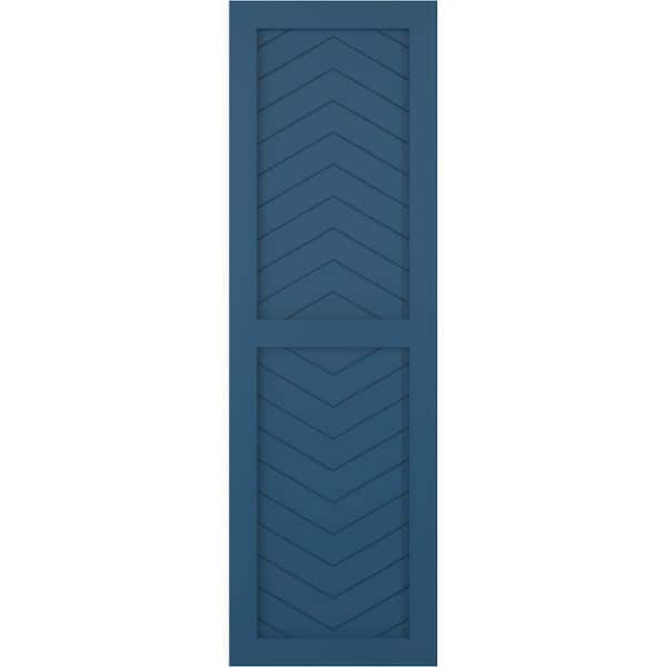 Ekena Millwork 12 in. x 54 in. PVC True Fit Two Panel Chevron Modern Style Fixed Mount Flat Panel Shutters Pair in Sojourn Blue